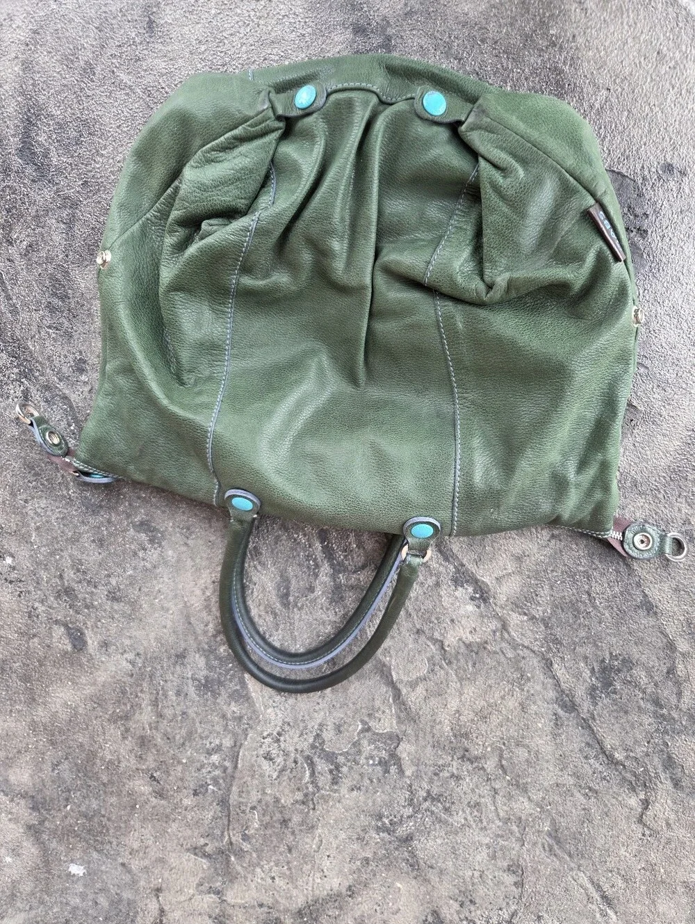Gabs Green Leather Satchel with Turquoise Accents